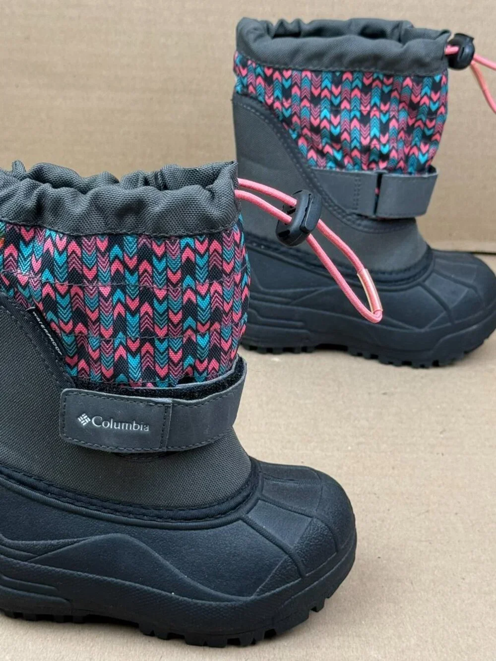 Columbia Youth Kids Waterproof Winter Snow Boots Size 8 Black Pink Teal